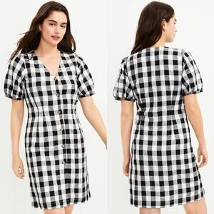 Loft Women's Black & White Gingham Plaid Button Front Mini Dress Size 10 NEW